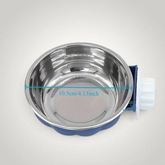 HappiFinds pumpkin shaped stainless steel pet bowl with a secure screw-on mounting mechanism for wire cages.