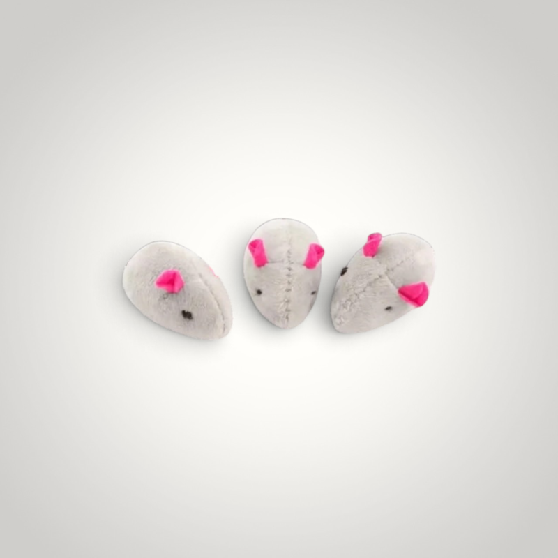 HappiFinds gray plush catnip mouse toys with pink ears and rattling sound for interactive cat play