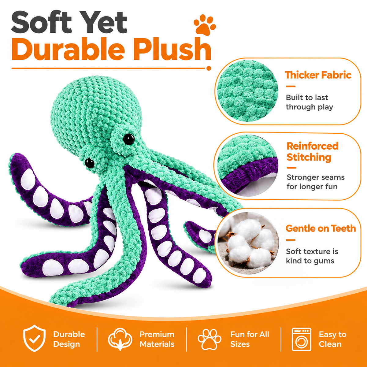 HappiFinds Plush Octopus Dog Toy