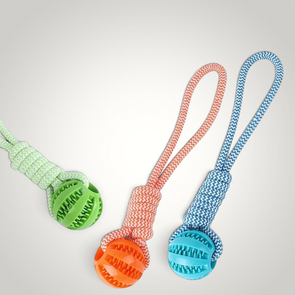 HappiFinds durable woven cotton tug rope dog toys with textured rubber balls for dental health and interactive play
