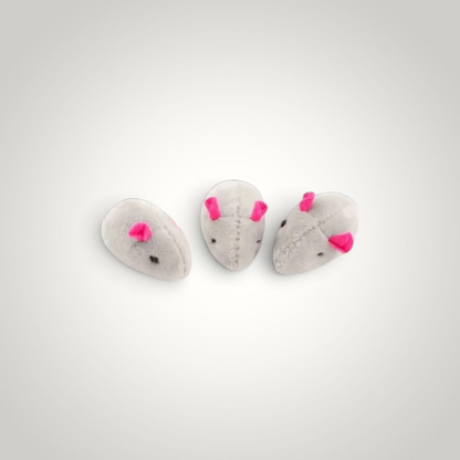 HappiFinds gray plush catnip mouse toys with pink ears and rattling sound for interactive cat play